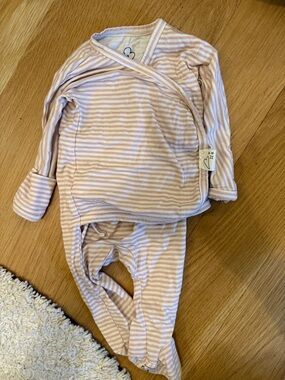 Baby Long Sleeve Footie One-Piece in Light Pink Stripes